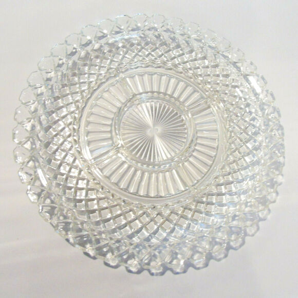 Glass DIVIDED SERVING PLATTER 14" Fruit Tray Dish 6 Section Diamond Cut Sawtooth - Picture 1 of 7